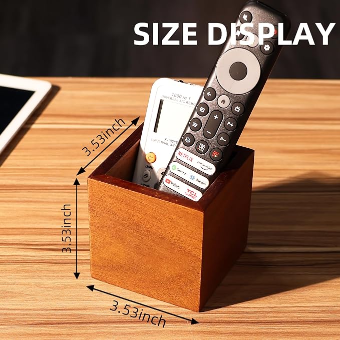 Remote Control Holder, Wooden TV Remote Holder for Table, Remote Organizer Caddy for Home Decor, Remote Box for Nightstand, Brown, 1 Slot - 3.5 Inch