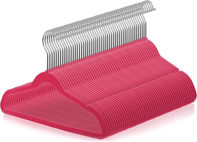 Casafield 50 Velvet Kid's Hangers - 14" Size for Children's Clothes - Pink