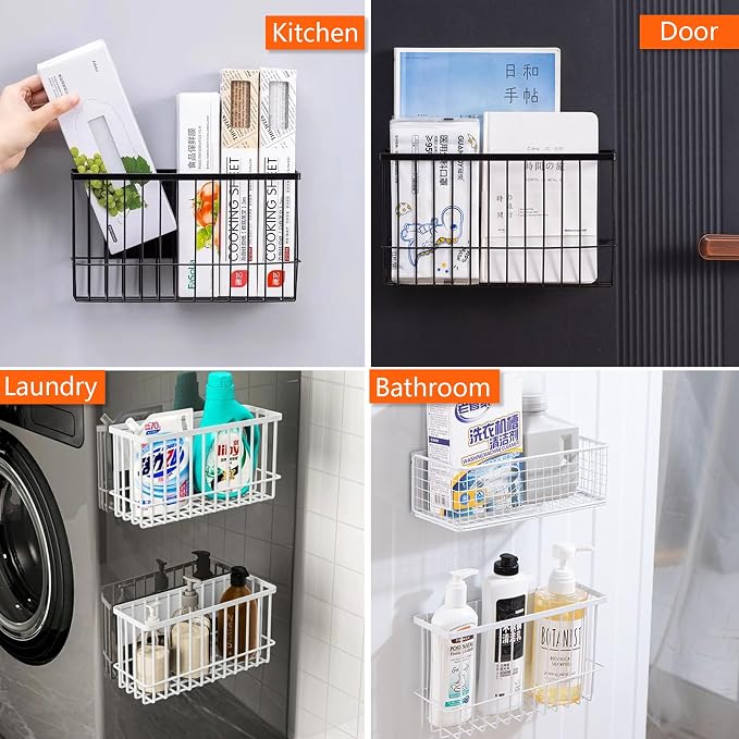 Magnetic Refrigerator Organizer Magnetic Basket Kitchen Organizer Metal Ziplock Bag Storage Organizer (10.25" L x 3.2" W x 6" H, Black)