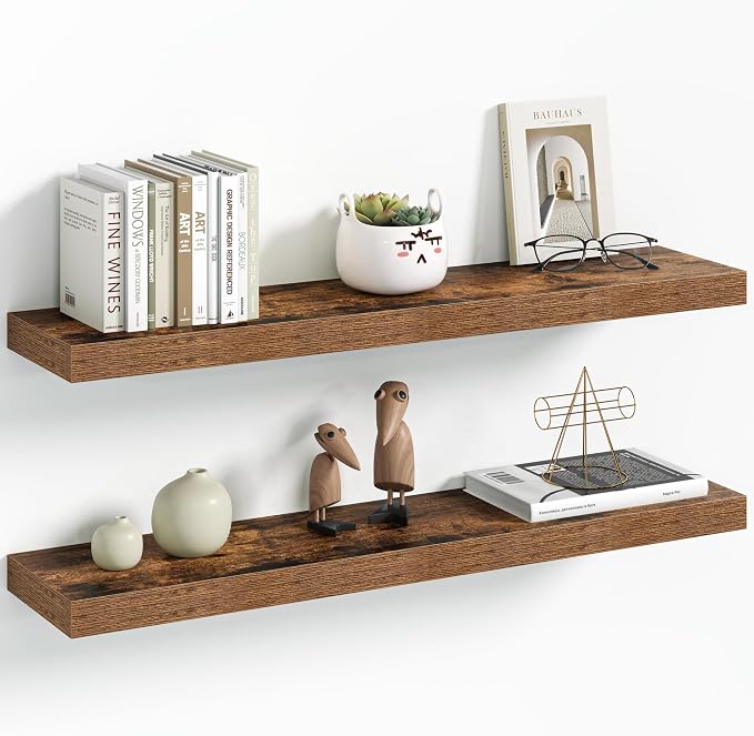 Vivelove 30 Inch Floating Shelves Wall Mounted for Display, 6.5 Deep Duty Shelves with Invisible Brackets for Living Room,Bedroom,Kitchen, Bathroom Storage & Decor,30" Wx6.5 Dx1.4 H - Rustic Brown