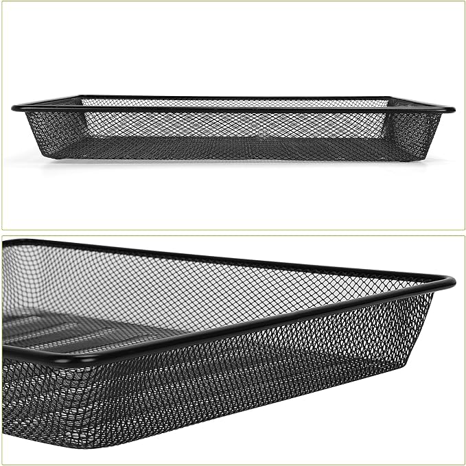 Office Metal Mesh Basket for Desk, Single Paper Tray Organizer, Turn in Trays Classroom, Flat Mail Letter Storage Basket for Office Home Drawers School (1, Black)