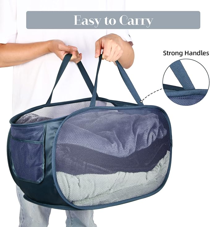 6 Pcs Durable Collapsible Laundry Baskets, Foldable Laundry Basket Large Opening, Pop Up Laundry Hamper with Pocket, Clothes Hamper with Handles for Laundry, Bathroom, Kids Room, Dorm or Trave
