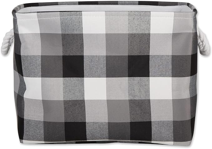 DII Buffalo Check Storage Collection Collapsible Bin with Handles, Medium Rectangle, 16x10x12, Tri Color Black