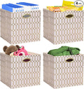 Posprica Storage Bins, Storage Cubes, 11×11 Fabric Drawers Organizer Basket Boxes Containers (11×11×11/4pcs, Cream/gold geometry Pattern)