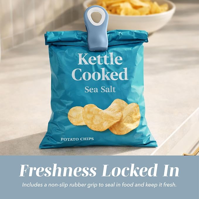 COOK WITH COLOR Bag Clips with Magnet - Food, Chip, Bag Clips for Food Storage with Airtight Seal Grip for Bread, Snack and Food (Blue and Grey, Pack of 10)