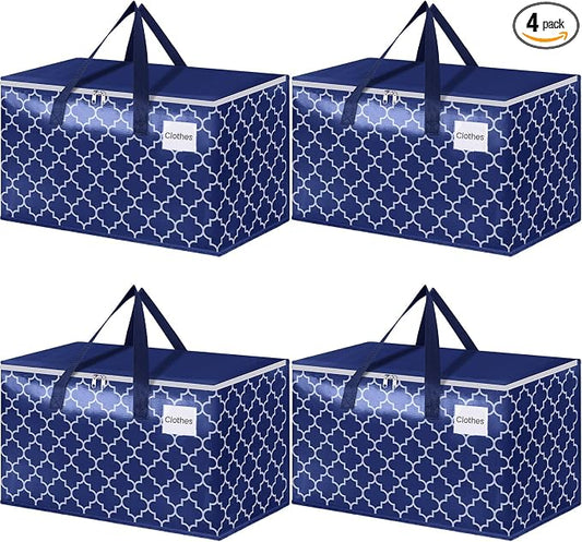 Fabspace Moving Bags, Extra Large Moving Supplies, Heavy Duty Storage Bags, Packing Bags with Reinforced Zippers & Handles, Collapsible Packing Boxes, Storage Totes for Moving, Packing, 100L, 4 Packs