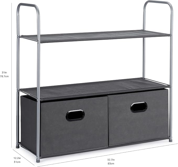 Amazon Basics Freestanding Closet Organizer with Fabric Bins, Drawers and 3 Shelves, Easy to Assemble, Grey, 32.7" x 12.2" x 31"