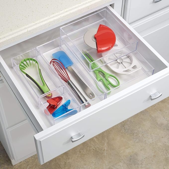 iDesign Clarity Collection Countertop Vanity Tray, 8" x 8" x 2", Clear | Organizer for Bathroom, Bedroom