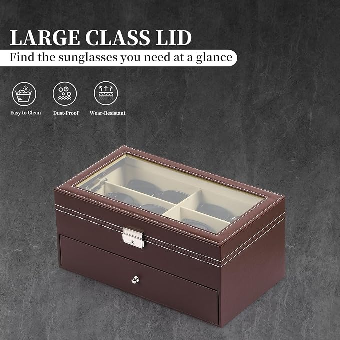 AUTOARK Leather Eyeglasses Storage Case Organizer,12 Piece,Brown,AW-129 | Sunglass Display,Drawer Lockable