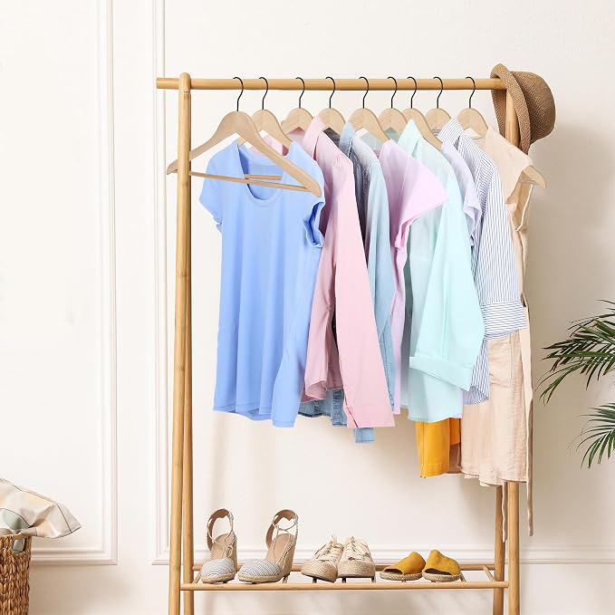 JS HANGER Wooden Coat Hangers, 16 Pack High Grade Wood Suit Hangers with Non Slip Pant Bar - Extra Smooth and Splinter Free, Unvarnished