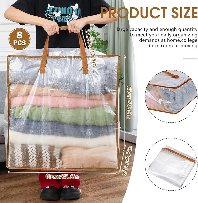 8 Pcs Clear Wreath Storage Bags 26 Inch Garland Container Door Garland Holiday Wreath Storage Holder with Handle and Zipper Heavy Duty Plastic Packing Totes(Camel)