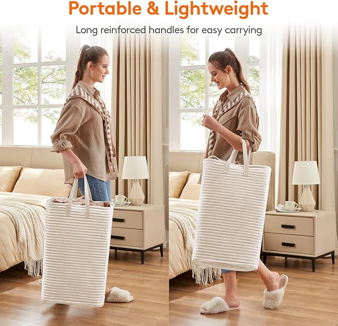 Lifewit 3 Pack Laundry Basket 80L Each, Collapsible Clothes Hamper with Reinforced Handles, Freestanding Waterproof Design for Bedroom and Laundry Room, Beige 240L Total