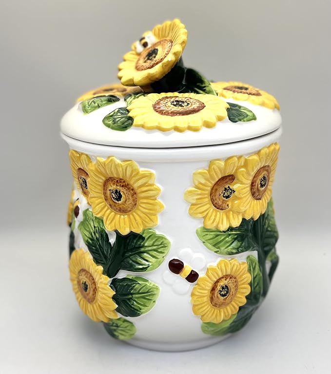 ACK 3-D Sunflower Hand Painted Cookie Jar, 83076