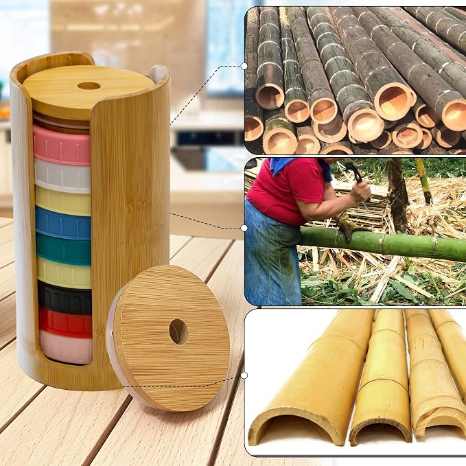 Mason Jar Lid Organizer, Wide Mouth Lid Holder (2pcs, Wide Size) | Mason Jar Lid Storage Made of Bamboo, Stackable Space-Saving Rack, Suitable for Mason/Canning/Bamboo Lids