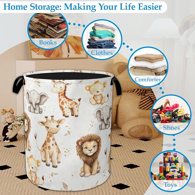 Wild Animal Forest Laundry Basket Collapsible Laundry Hamper, Oxford Cloth Storage Bin for Room/Bathroom/Bedroom/Dormitories 16" X 20.8"