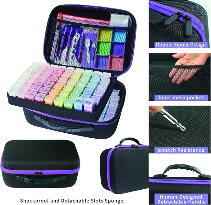 Douorgan Diamond Painting Storage Containers Diamond Painting Accessories and Tools Portable Organizer Shockproof Diamond Art Storage Case Jewelry Beads Storage Box (104 Square Jars)
