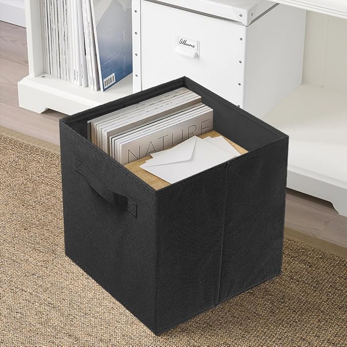 PowerKing Collapsible Storage Cubes with Handles, Fabric Foldable Bins for Closet Shelves, Durable Organization Storage Bins, 10.5'' x 11'' x 10.5'', 6 Pack, Black