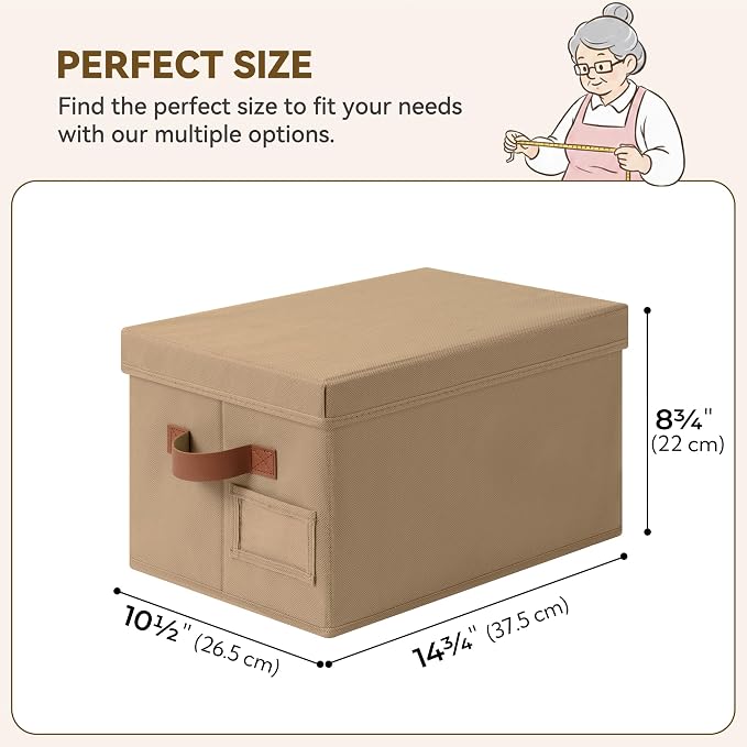 GRANNY SAYS Storage Basket with Lid, Linen Fabric Storage Bins with Label, Decorative Storage Boxes, Clothes Storage and Organization, Memory Keepsake Box, 3-Pack, Brown