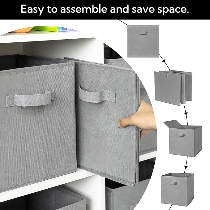 Cupic Cupid 11x11 Storage Cubes, 6 Pack Open Storage Bins with Handles, Storage Cube Organizer for Clothes and Toys, Collapsible Cube Bins for Closet, Shelves, Offices, Gray