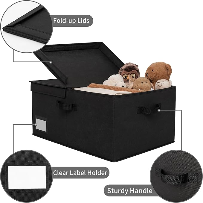 GRANNY SAYS Black Storage Bin with Lid, Fabric Closet Organizers and Storage Baskets, Extra Large Storage Box for Clothes, Memory Keepsake Box, 1-Pack