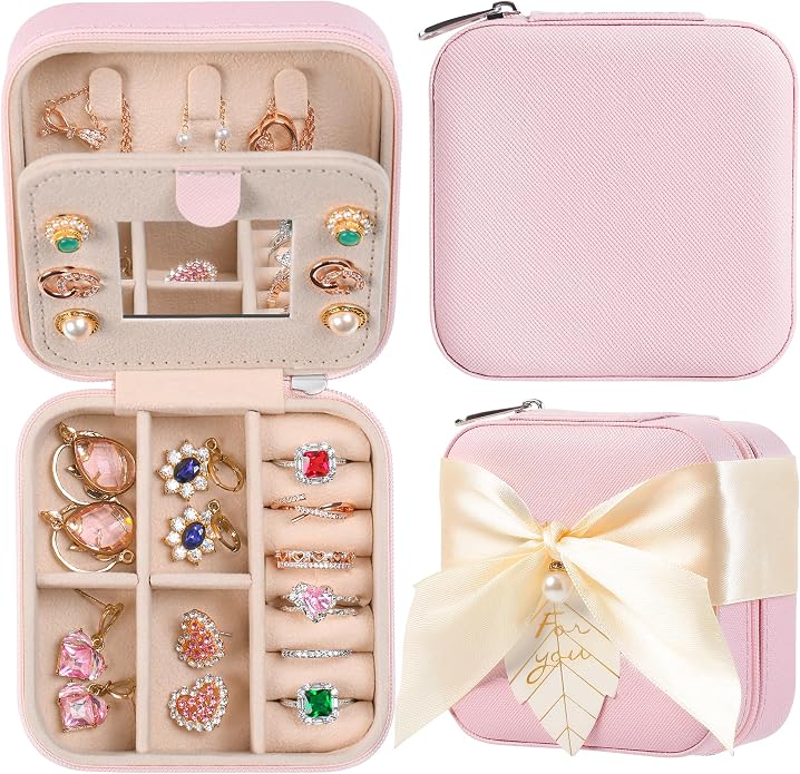 AYGXU Travel Jewelry Box for Women and Girls - Small Case With Initial A-Z - Teacher Gifts