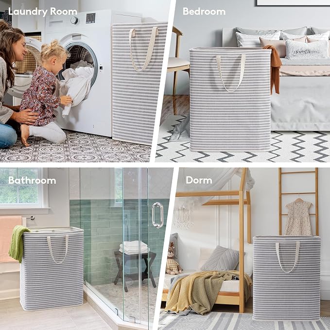Lifewit 3 Pack Laundry Basket 125L Each, Collapsible Clothes Hamper with Reinforced Handles, Freestanding Waterproof Design for Bedroom and Laundry Room, Grey 375L Total