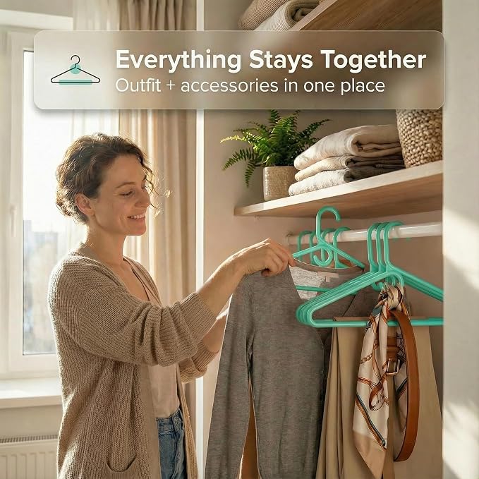 DEILSY™ Aqua Heavy Duty Hangers with Hooks for Scarves & Belts – Thick and Strong Clothes Hangers for Shirts, Jackets, Pants, and Dresses – Space-Saving Plastic Hangers – Pack of 30