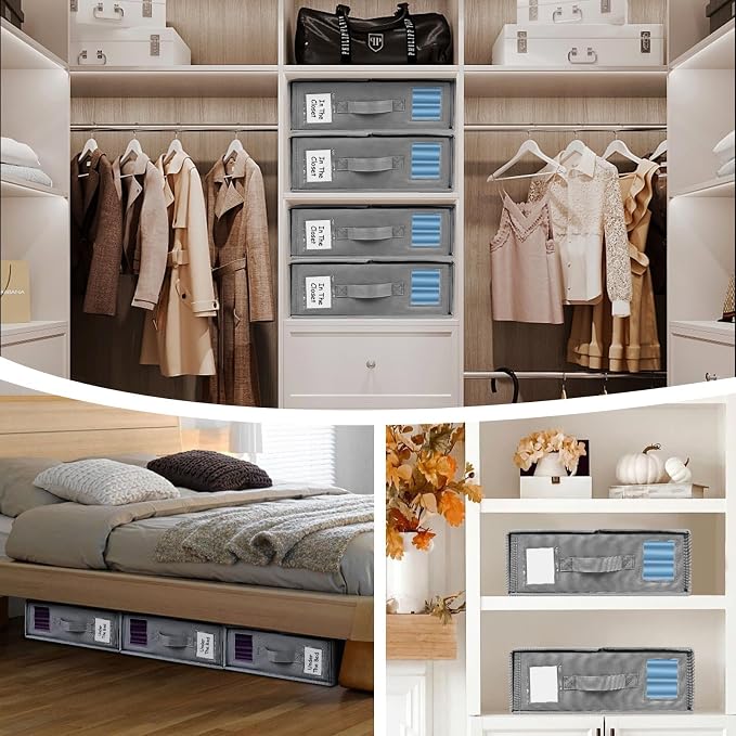 Bed Sheet Organizers and Storage - Foldable Sheet Cube Storage Container with Handles and Labels, Bedding Storage Box for Linen Closet, Wardrobe, Under Bed, Fits King/Queen Sheets, Towels (4 PCS)