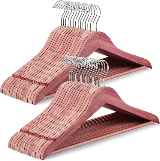 TOPIA HANGER 30-Pack American Red Cedar Wooden Hangers, Clothes Hangers for Closet, Wood Coat Hanger with Smooth Cut Notches, 360° Swivel Hook, Non-Slip Pants Bar-CT54C30