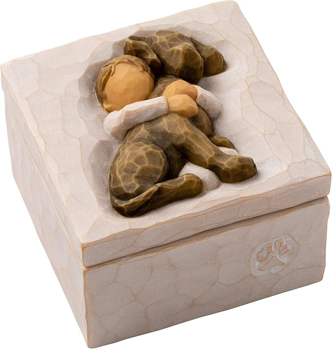 Willow Tree Hug (dark dog), sculpted hand-painted Keepsake Box