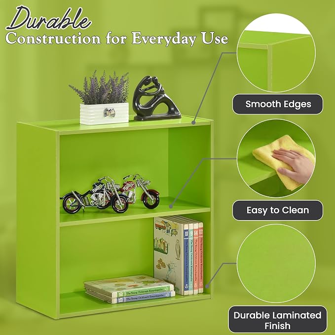 KB Designs - Tony 2-Tier Modern Bookcase with Open Storage Shelves for Kids’ Rooms, Playrooms, or Home Offices – Compact Colorful Bookshelf Organizer