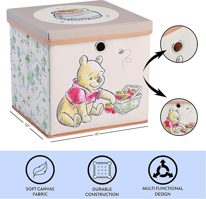 Idea Nuova Winnie the Pooh Collapsible Storage Cube with removable Lid, 10" Wx10 Hx10 D