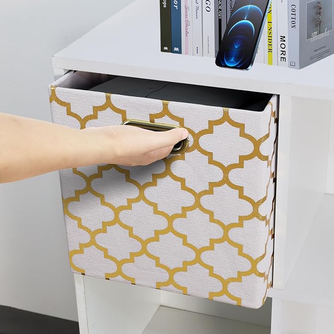 13x13x13 Storage Cube Bins, Collapsible Storage Bins Fabric Storage Cubes Organizer Baskets Box Drawers for Shelves, Closet, Wardrobe, Bookshelf, Cabinet, 3 Pack, White, AG40001-02