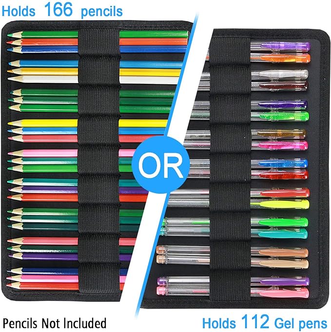 YOUSHARES 166 Slots Colored Pencil Case, 110 Slots Gel Pens fo Coloring Case Organizer, Handy Multilayer Color Pencil Holder for Glitter Gel Pens, Refills, Colored Pencils for Adults & Artist (Black)