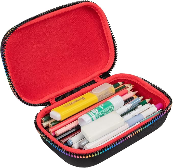 ZIPIT Black & Rainbow Pencil Box for Girls, Cute Pencil Case for School, Large Capacity Stationery Organizer Box