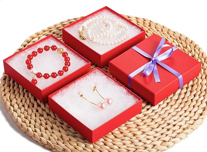 GEFTOL Jewelry Gift Boxes 96 Pack 3.5x3.5x1 Inch Cardboard Jewelry Boxes,Small Gift Boxes for Jewelry Earrings Necklaces Handmade Bangles Bracelets(Red)