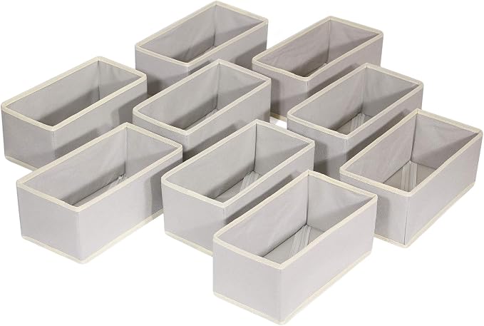 DIOMMELL Foldable Cloth Storage Box Closet Dresser Drawer Organizer Fabric Baskets Bins Containers Divider for Clothes Underwear Bras Socks Lingerie Clothing,Set of 9 Grey 090