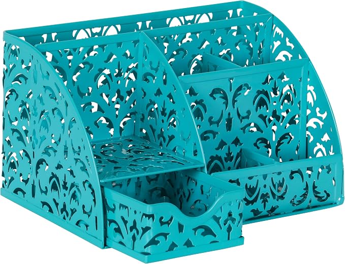 EasyPAG Desk Organizer and Pen Holder for Desk, Mesh Office Supplies Storage Caddy with Drawer for Small Space, Desktop Organizer for Home Office, Dark Teal