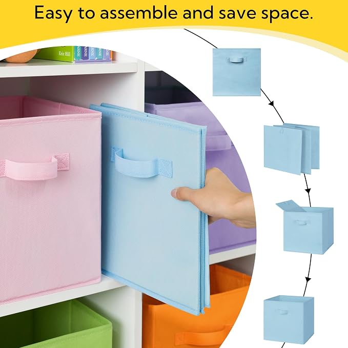 Cupic Cupid 11 Inch Storage Cube, Fabric Cube Storage Bin with Handles, Storage Cube Organizer for Clothes and Toys, Collapsible Cube Bins for Closet, Shelves, Nursery, 6-Pack, Pastel Colors