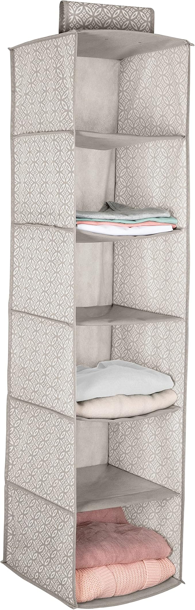 Simplify 6 Shelf Boho Closet Organizer | Dimensions: 11.81" x 11.81" x 47.24" | Foldable Hanging Storage | Closet Storage Organization | Great for Sweaters | Pants | Grey