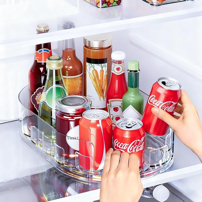 Drink Organizer for Fridge - 360° Rotating Lazy Susan for Refrigerator, 13.5''x8.5'' Clear Lazy Susan Turntable for Refrigerator Organizers and Storage, Kitchen, Table Top, Cabinet, Pantry, 1 Pack