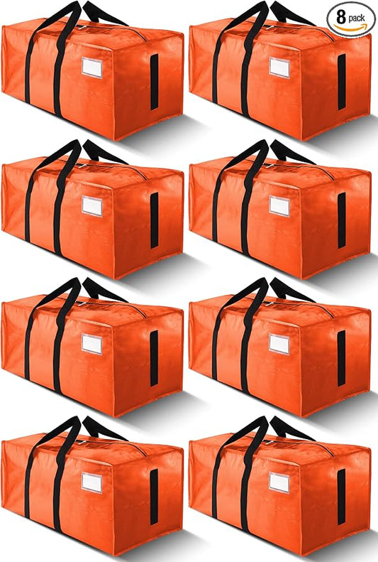 HOMESURE Supports 200lbs Heavy Duty Moving Bags - Strong Zipper & Wrap-Around Handles - Water-Resistant Storage Totes, Durable Alternative to Moving Boxes - 8 Pack - Orange