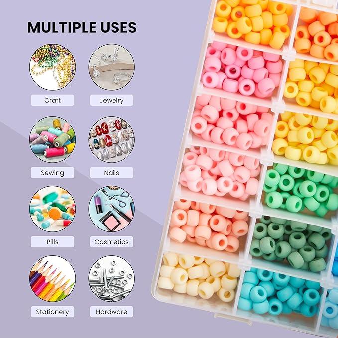 Juvale Jewelry Organizer Box - 3-Pack, 1.7 x 10.75 x 7 In, Clear Plastic - Bead Storage Containers with 36 Compartments & Dividers - Stackable Screw Organizer Box