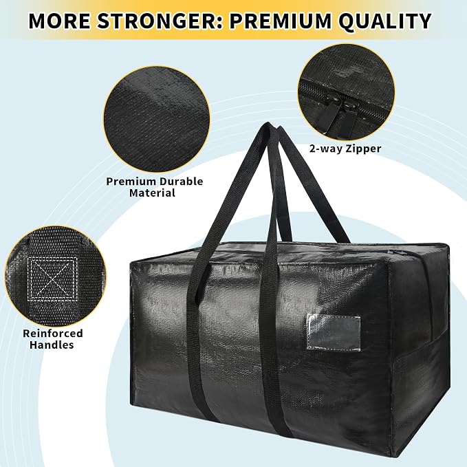 Heavy Duty Extra Large Moving Bags,58 Gallon Jumbo Packing Bags,Huge Moving Storage Bags with Strong Zippers & Carrying Handles,Reusable Big Moving Storage Bags for College Dorm Travel 1Pack