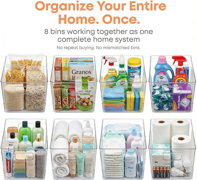 MOONEDGE Clear Plastic Storage Organizer Bins for Home Organization | Clear Bins for Organizing, Pantry Organizers and Storage, Kitchen, Fridge, Bathroom, Cabinet, Closet, Under-Sink, Laundry