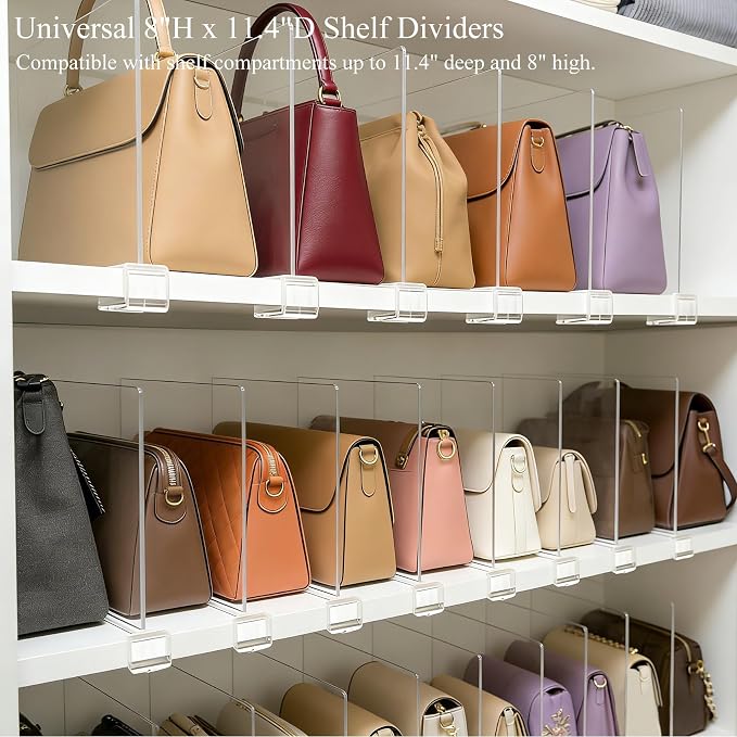 Acrylic Purse Organizer for Closet Shelf Dividers Organization Enthusiasts | Sturdy Shelf Dividers Closet Organizers for Clothes Towel Handbag - Clear Separators for Home Kitchen Office Space Saver