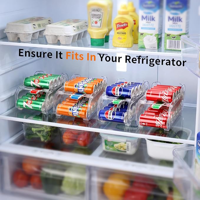 Soda Can Organizer for Refrigerator, Drink Organizer for Fridge, Automatic Rolling Can Dispenser Holder, Organize 11 Pcs Standard 11.15oz or 12oz Long Cans (4 Pack)