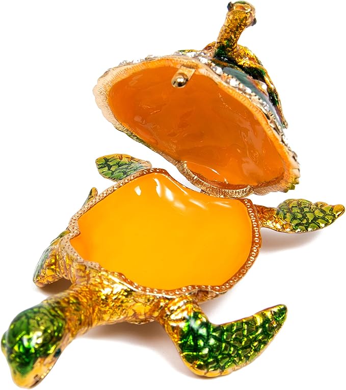 QIFU Hand Painted Sea Turtle Tortoise Decorative Hinged Enamel Trinket Box Unique Gift for Family
