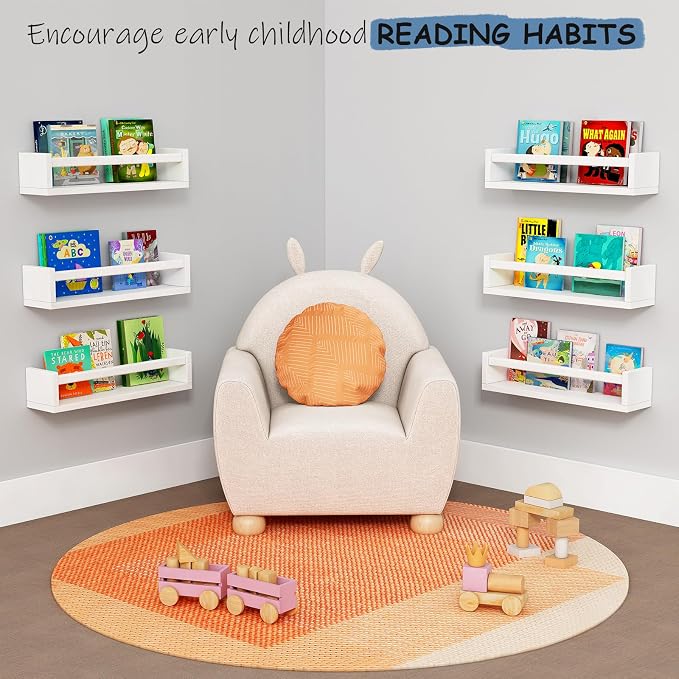 Harwaya White Nursery Floating Book Shelves for Wall Set of 3, Kids Wall Shelves for Baby Room Bedroom, Modern Hanging Bookshelf for Baby Toddler Children Girls Boys Decor and Toys Books Storage