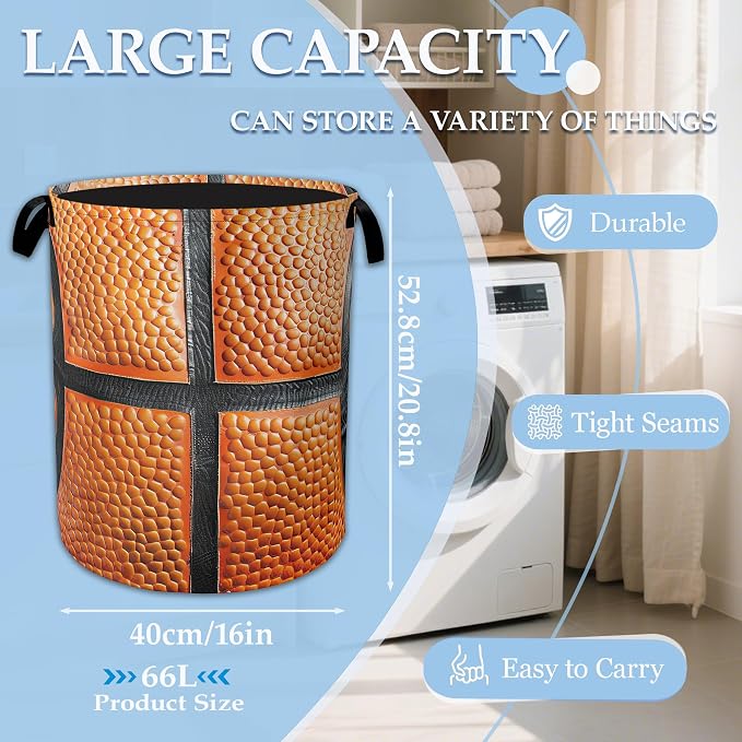 Basketball Large Storage Basket Collapsible Laundry Basket Oxford Storage Bin for Toy Bins Gift Baskets Bedroom Clothes Hamper 16" X 20.8"